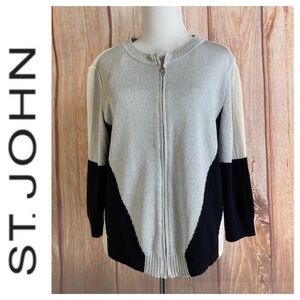 💙St John 3/4 Sleeve Zippered Cardigan Size Large